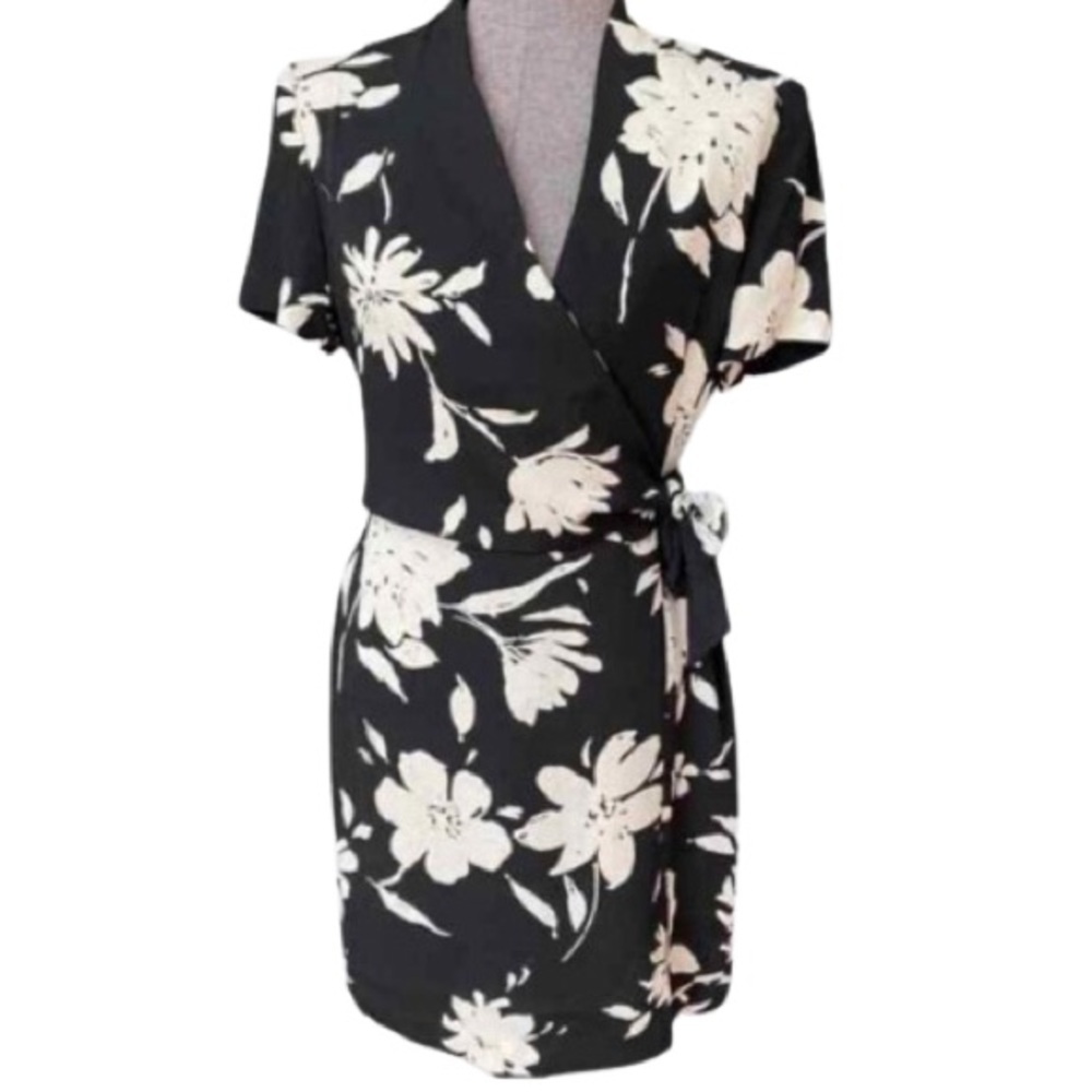 Coldwater Creek Women’s Dress Black White Wrap Casual, Size 16